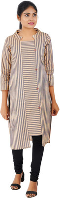 Seyor Women Striped Straight Kurta(Yellow)