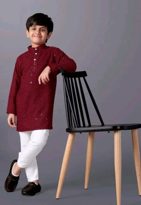 Anaya Azrin Boys Embellished A-line Kurta(Maroon)