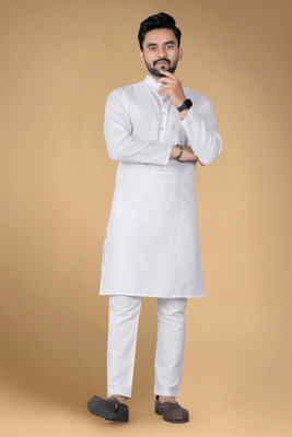 DHYANI CREATION Men Solid Straight Kurta(White)