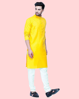 ART CURTAIN Men Solid Straight Kurta(Yellow)