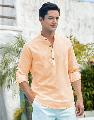 Navkanj Men Solid Straight Kurta(Orange)