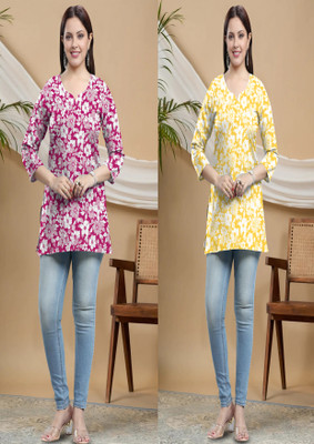 AlkalineRahu Women Floral Print A-line Kurta(Maroon, Yellow)