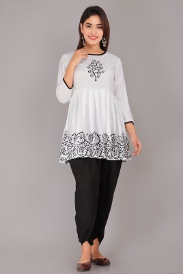 HouseOfCommon Women Printed Flared Kurta(White)