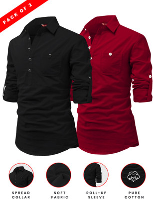 FireFish Men Solid A-line Kurta(Red)