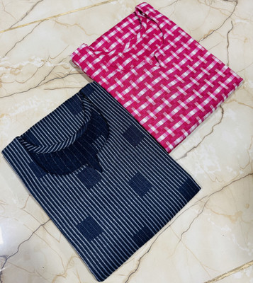 VROEGER Women Self Design Straight Kurta(Dark Blue, Pink)