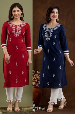 Women Chikan Embroidery Kurta(Multicolor)