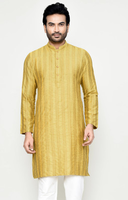 POLY2FAB Men Self Design Straight Kurta(Yellow)