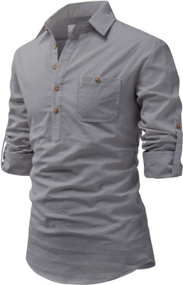 UNIFAV Men Solid Straight Kurta(Grey)