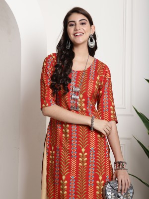 EthnicBasket Women Printed Straight Kurta(Orange)