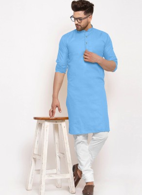 LYPLO Men Solid Straight Kurta(Light Blue)