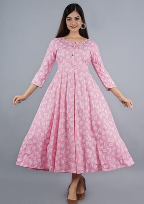 GITAFABRICS Women Printed Flared Kurta(Pink)