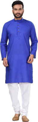 Madhav Mishri Men Solid Straight Kurta(Dark Blue)