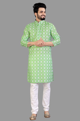 Sanju Fashions Men Printed Straight Kurta(Light Green)