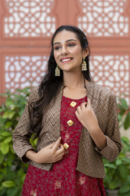 jaipurite Women Paisley Anarkali Kurta(Maroon)