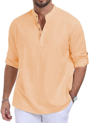 CROWNTAIL Men Solid Straight Kurta(Orange)