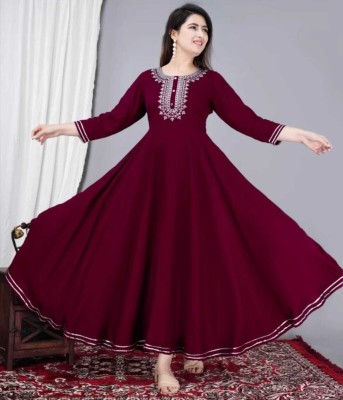 hustiger Women Embroidered Anarkali Kurta(Maroon)