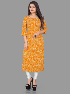 tanvi creation Women Printed Straight Kurta(Orange)