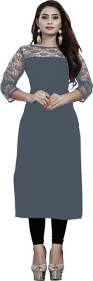 Maheshvi Women Embroidered Straight Kurta(Grey)