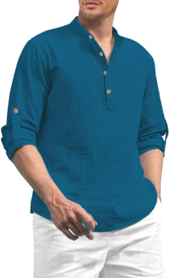 CROWNTAIL Men Solid Straight Kurta(Blue)