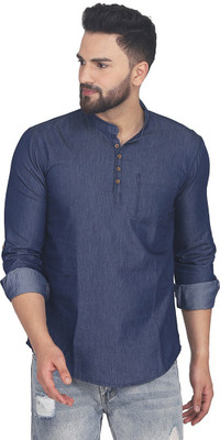 GRANDSTITCH Men Solid Straight Kurta(Dark Blue)