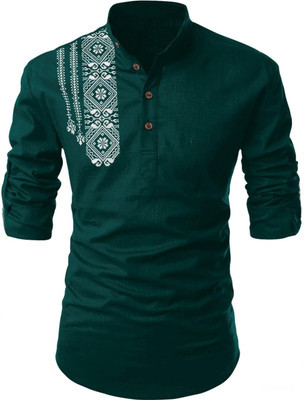 Fashion Marts Men Printed Straight Kurta(Green)