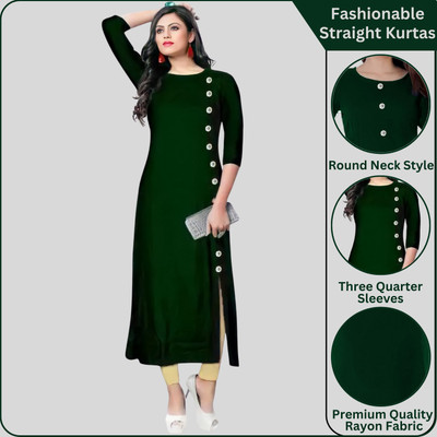 RK Costing Women Solid Straight Kurta(Dark Green)