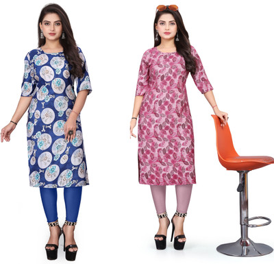 deshmi fashion Women Printed Straight Kurta(Multicolor)