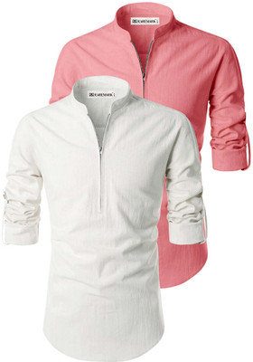 RAREMARK Men Solid Straight Kurta(Pink)