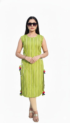 ZYXA Women Striped Straight Kurta(Green)
