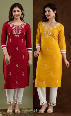 Women Chikan Embroidery Kurta(Multicolor)