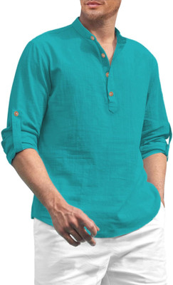 Navkanj Men Solid A-line Kurta(Light Blue)