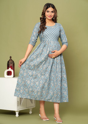 UrbanRang Women Printed Anarkali Kurta(Light Blue)