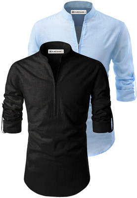 RAREMARK Men Solid Straight Kurta(Silver)