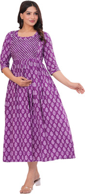 PIHUTIQUE ARTS Women Printed Anarkali Kurta(Purple)