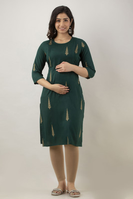 CELEBRAVO Women Printed Straight Kurta(Green)