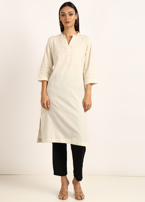 Blocks Of India Women Solid A-line Kurta(White)
