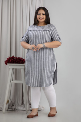 Anksdeep Creations Women Striped Straight Kurta(Grey)