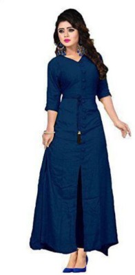 DIVU TEX Women Self Design Frontslit Kurta(Blue)