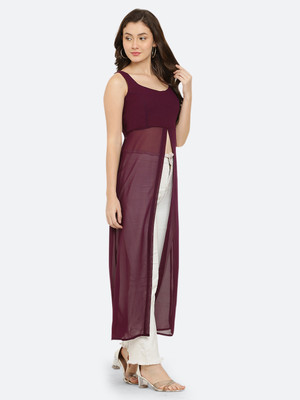 VESICLE Women Solid Frontslit Kurta(Purple)