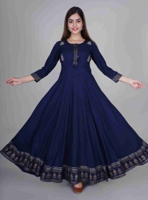 charnawati fashion Women Embroidered Gown Kurta(Blue)