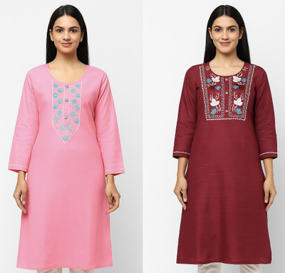 Andheriyas Textiles Women Embroidered Straight Kurta(Maroon)