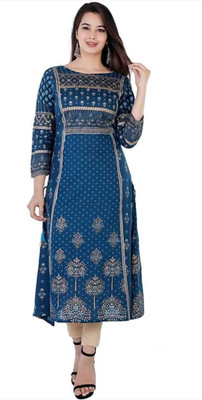 Rangshalaa Women Printed A-line Kurta(Blue)