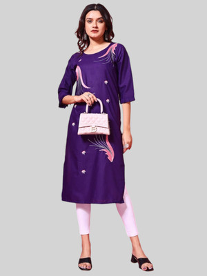 RANGRASIYA FASHION Women Printed A-line Kurta(Purple)