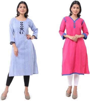 DESHBANDHU DBK Women Solid Straight Kurta(Light Blue, Pink)