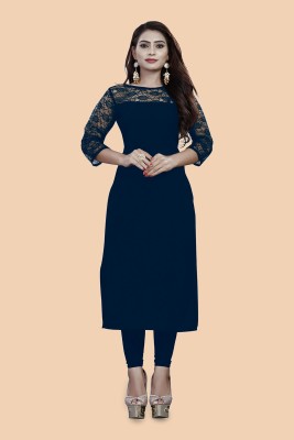 Dream Beauty Fashion Women Self Design Straight Kurta(Dark Blue)