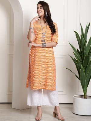 1 Stop Fashion Women Printed Straight Kurta(Orange, White)