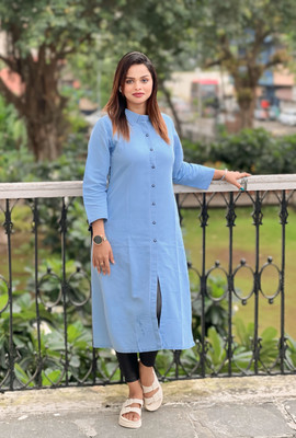 SK Creation Women Solid A-line Kurta(Light Blue)