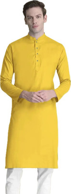 Madhav Mishri Men Solid Straight Kurta(Yellow)