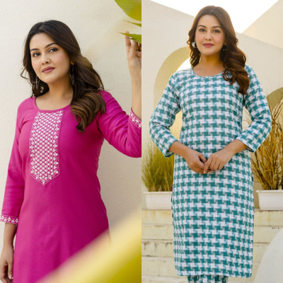 AUZAAI COLLECTION Women Self Design Straight Kurta(Multicolor)