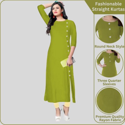 RK Costing Women Solid Straight Kurta(Light Green)